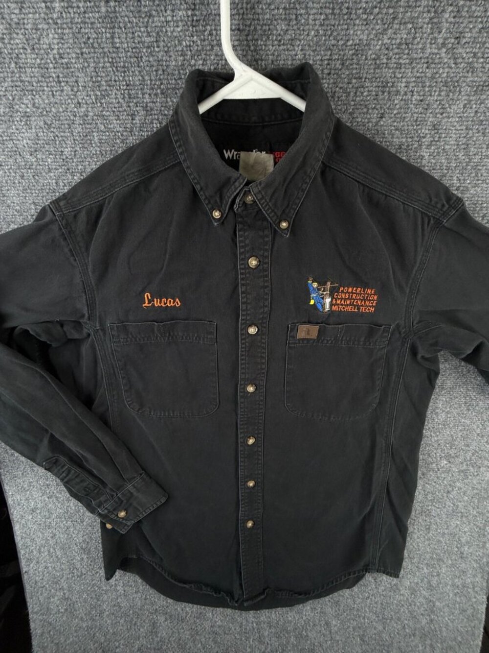 Wrangler Riggs Long Sleeve Men Button Up Shirt Adult Black Medium Construction